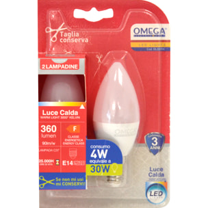 OMEGA Set 6 pezzi candela led c37 4w 3000k e14
