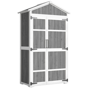 Armoire de jardin bois bicolore blanc gris toit double pente métal 4 étagères