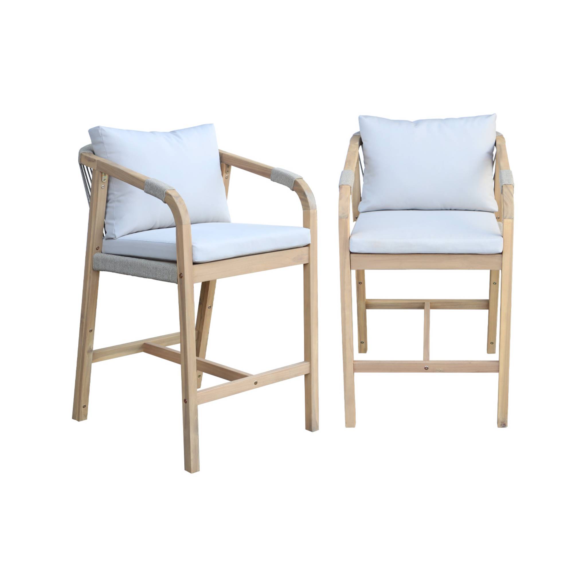 Lot de 2 fauteuils de jardin bois d'acacia et corde Zahara naturel et beige 68 x 58 x 95 cm