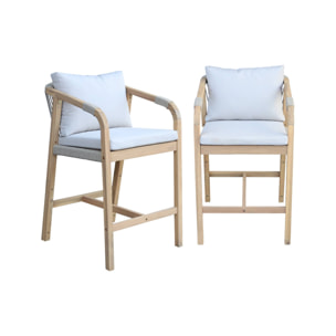 Lot de 2 fauteuils de jardin bois d'acacia et corde Zahara naturel et beige 68 x 58 x 95 cm