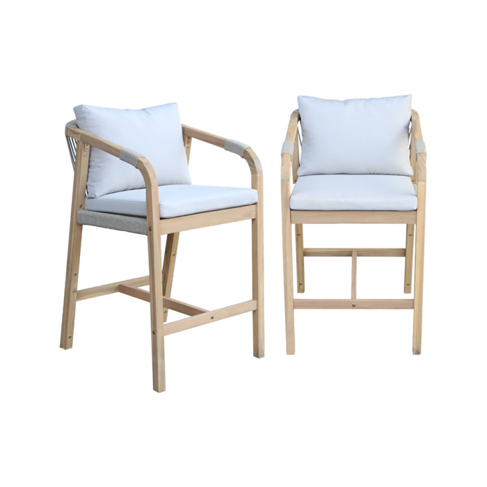 Lot de 2 fauteuils de jardin bois d'acacia et corde Zahara naturel et beige 68 x 58 x 95 cm