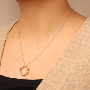 Collana in Argento 925 placcato Oro Giallo 18Kt con Pendente ad Anello in Pietre Naturali Sfaccettate