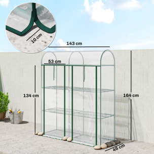 Invernadero Pequeño de 3 Niveles, Invernadero de Exterior con 2 Puertas Enrollables, Marco de Acero y Cubierta de Plástico Anti-UV para Cultivar Plantas, Flores, 143x46x164 cm, Transparente