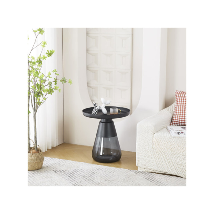 Table basse en verre trempé noir fumé avec plateau en métal - H 53 cm - BENTA