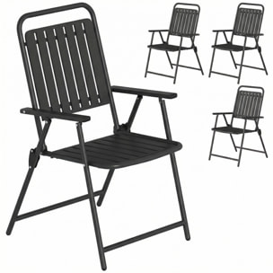 Juego de 4 Sillas de Jardín Exterior Plegables, Sillas Terraza Exterior con Reposabrazos, Respaldo y Asiento de PP, Marco Metálico, 55x63x93 cm, Negro