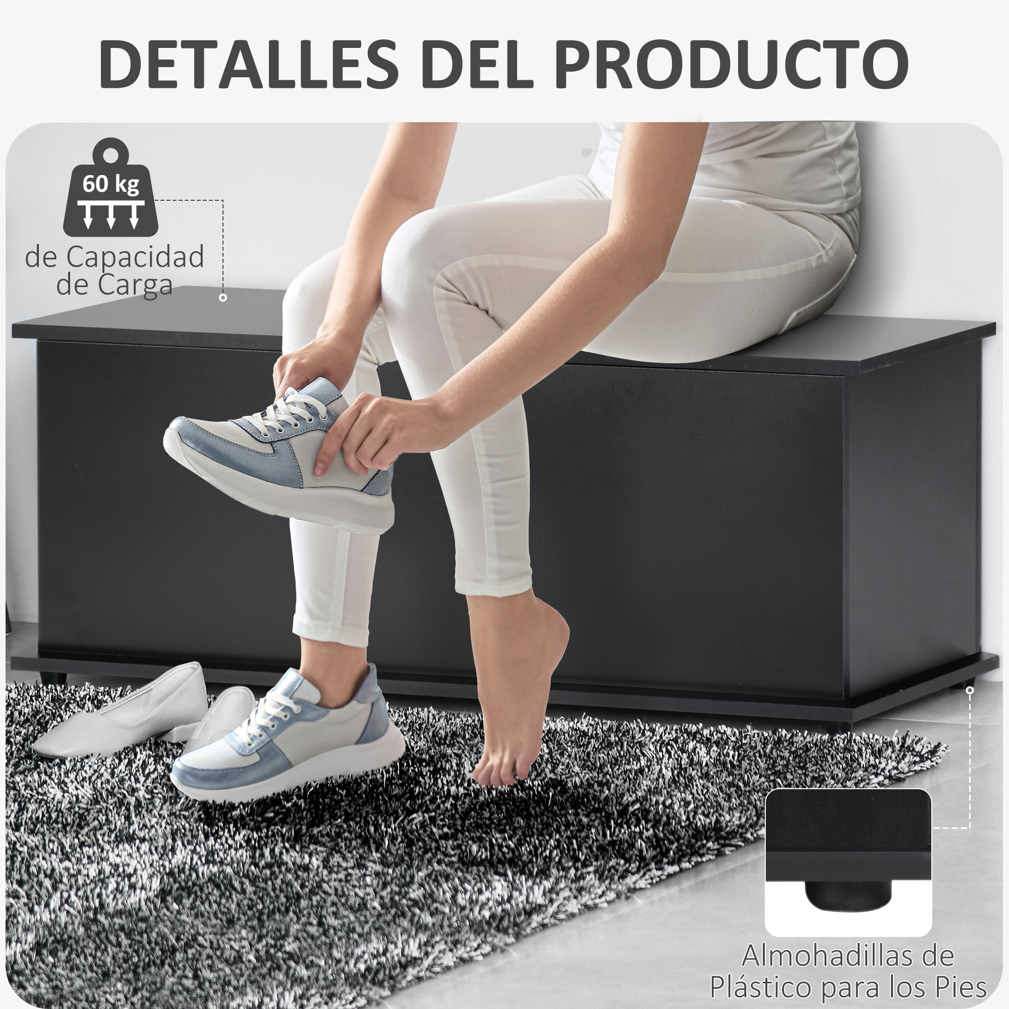 Baúl de Almacenamiento de Madera Arcón de Almacenamiento con Tapa Carga Máx. 60 kg para Dormitorio Salón 100x40x40 cm Negro