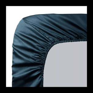 Drap housse b40 satin de coton uni bleu Ava uni bleu nuit