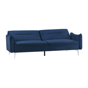 Canapé design convertible 3 places en velours bleu SALLY