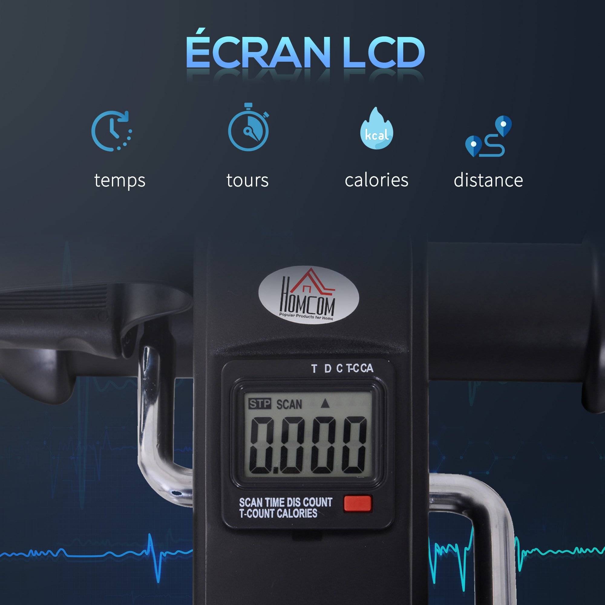 Mini vélo d'appartement pour jambes bras appareil de fitness avec écran LCD dim. 39L x 40l x 31H cm noir