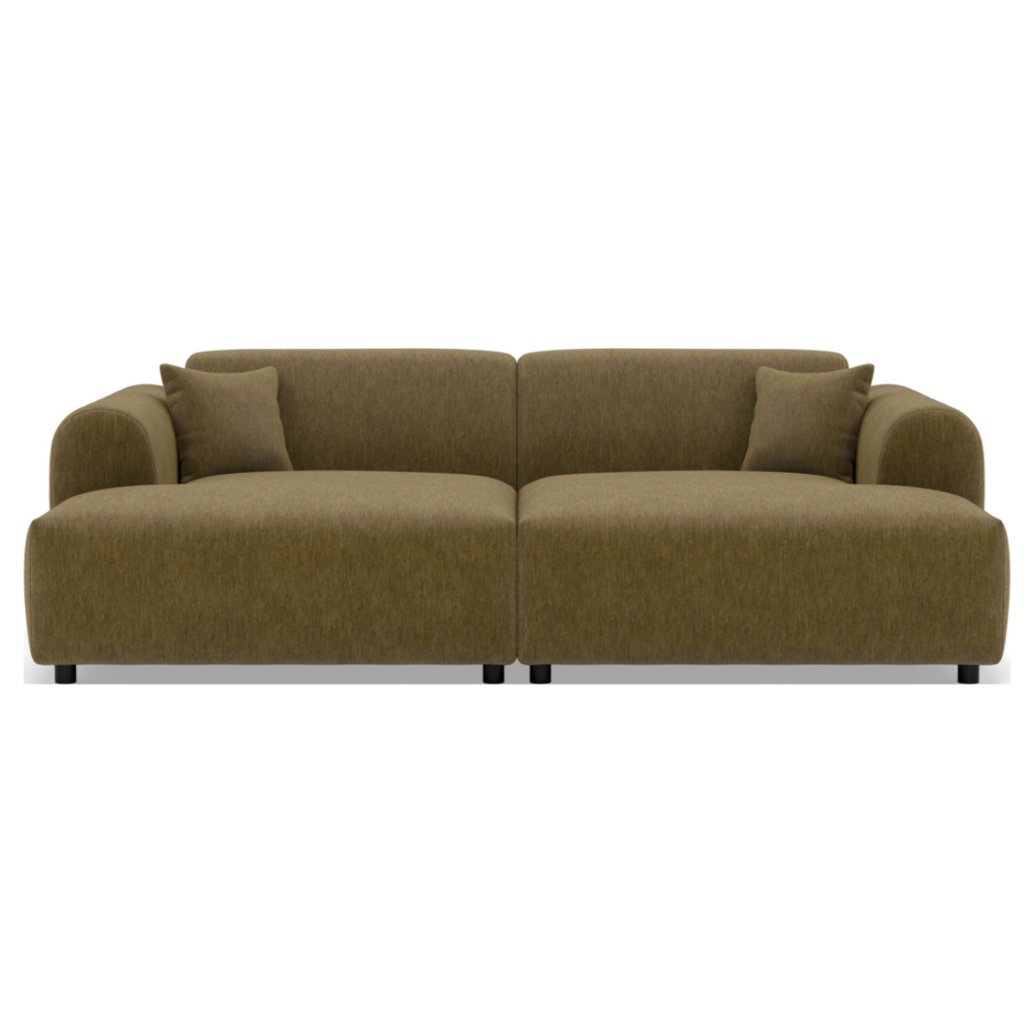 Aumance - canapé droit 4 places avec double méridienne assise profonde en velours texturé - Vert