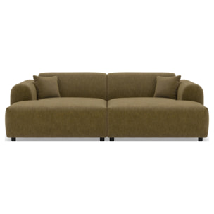 Aumance - canapé droit 4 places avec double méridienne assise profonde en velours texturé - Vert