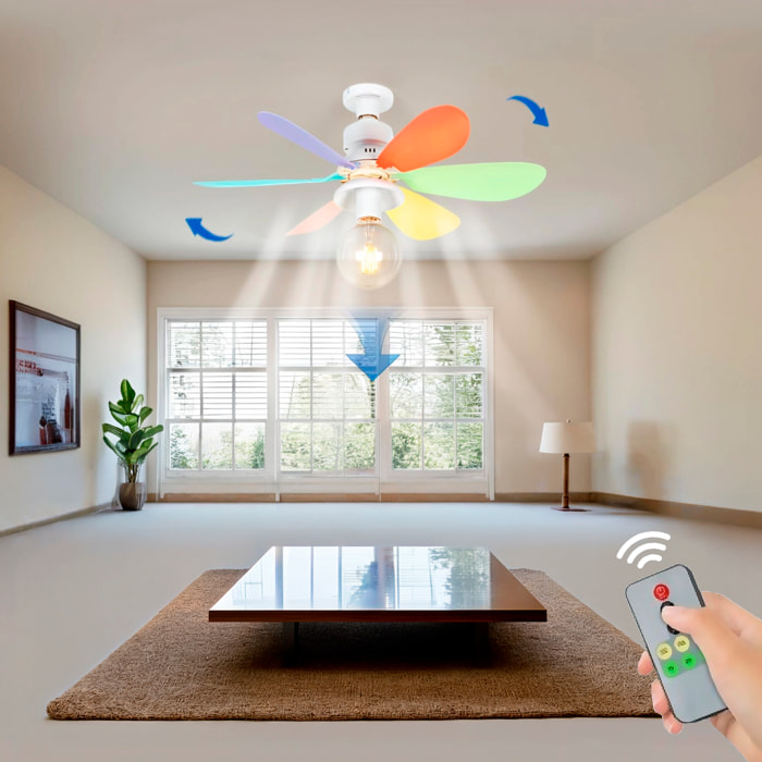 Ventilador de techo FS-HX-DIY-520 de 52 cm. Adaptador E27. Admite bombillas E27, 3 velocidades y mando a distancia.