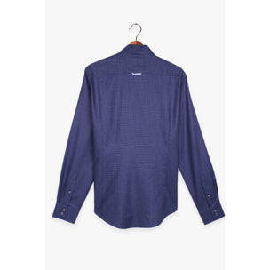 Camicia Uomo 2 Bottoni Button Down Slim Jacquard Fantasia Blu/Celeste