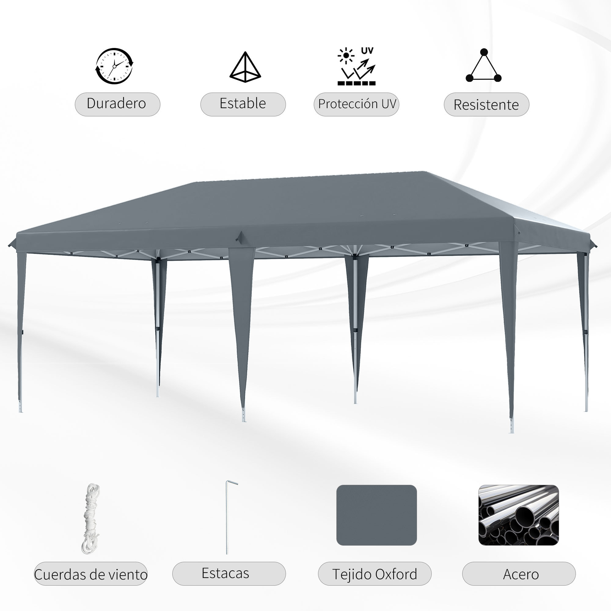 Carpa Plegable Gazebo 6x3 m Cenador Plegable con Altura Ajustable en 3 Niveles Toldo Anti-UV y Bolsa de Transporte para Camping Fiestas Gris Claro