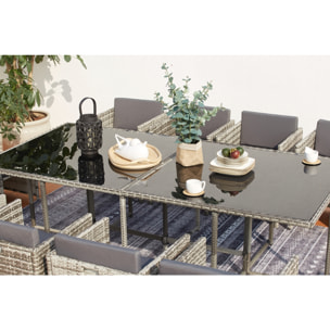 Salon de jardin encastrable 12 personnes en résine tressée gris REGINA