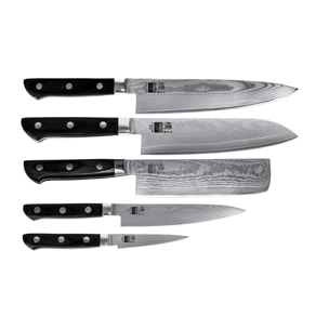 Set Hashi Damas Completo: 5 cuchillos (de pelar 9cm + universal 15cm + nakiri 16cm + santoku 18cm + gyuto 20cm)