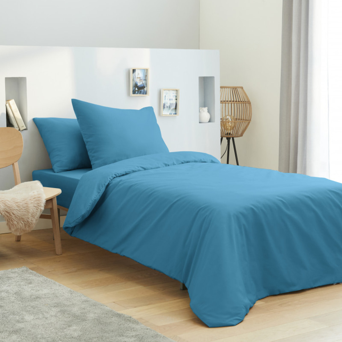 Housse de couette unie turquoise 100% Coton / 57 Fils/cm²
