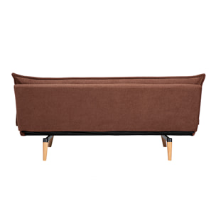 Canapé convertible 3 places en tissu chenille terre brûlée et bois clair BINGO