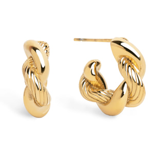 Pendientes Aro Mini Twist Rope Acero Baño Oro