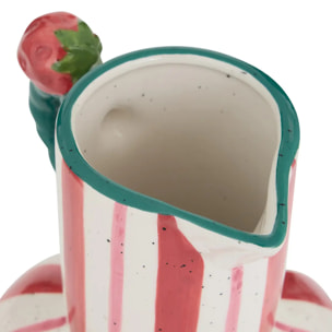 Vase Fruity Rayé Rouge et Blanc en Grès avec Anse 18,5x17,5x25 cm