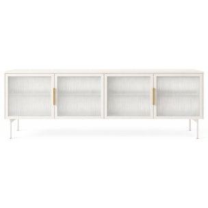 Mobile Tv elegante con 4 ante in vetro, ripiani interni e illuminazione LED integrata. Struttura resistente laminato 181.3 x 39.3 x 61.6 cm Cashmere