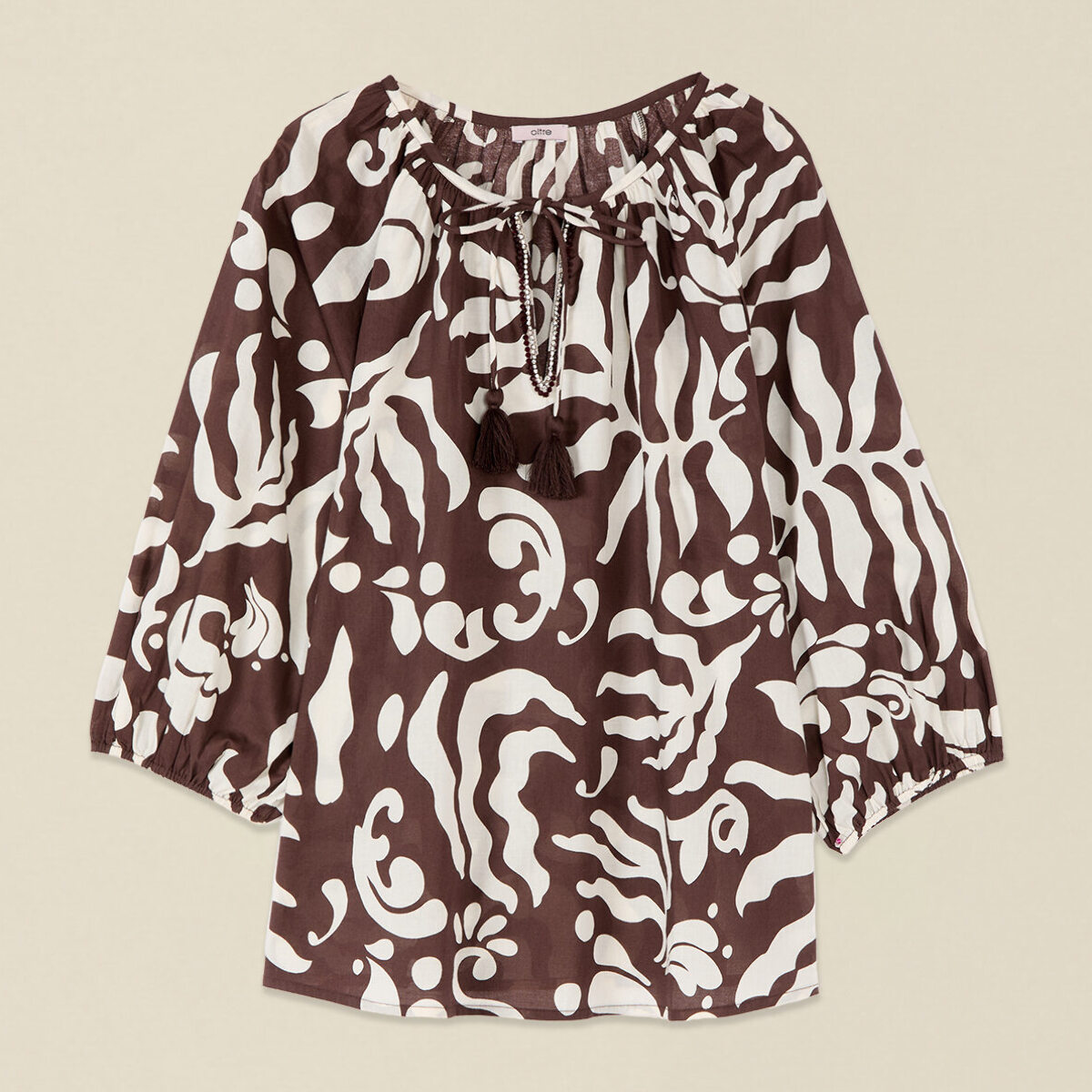 Oltre - Blusa in mussola di cotone fantasia - Marrone