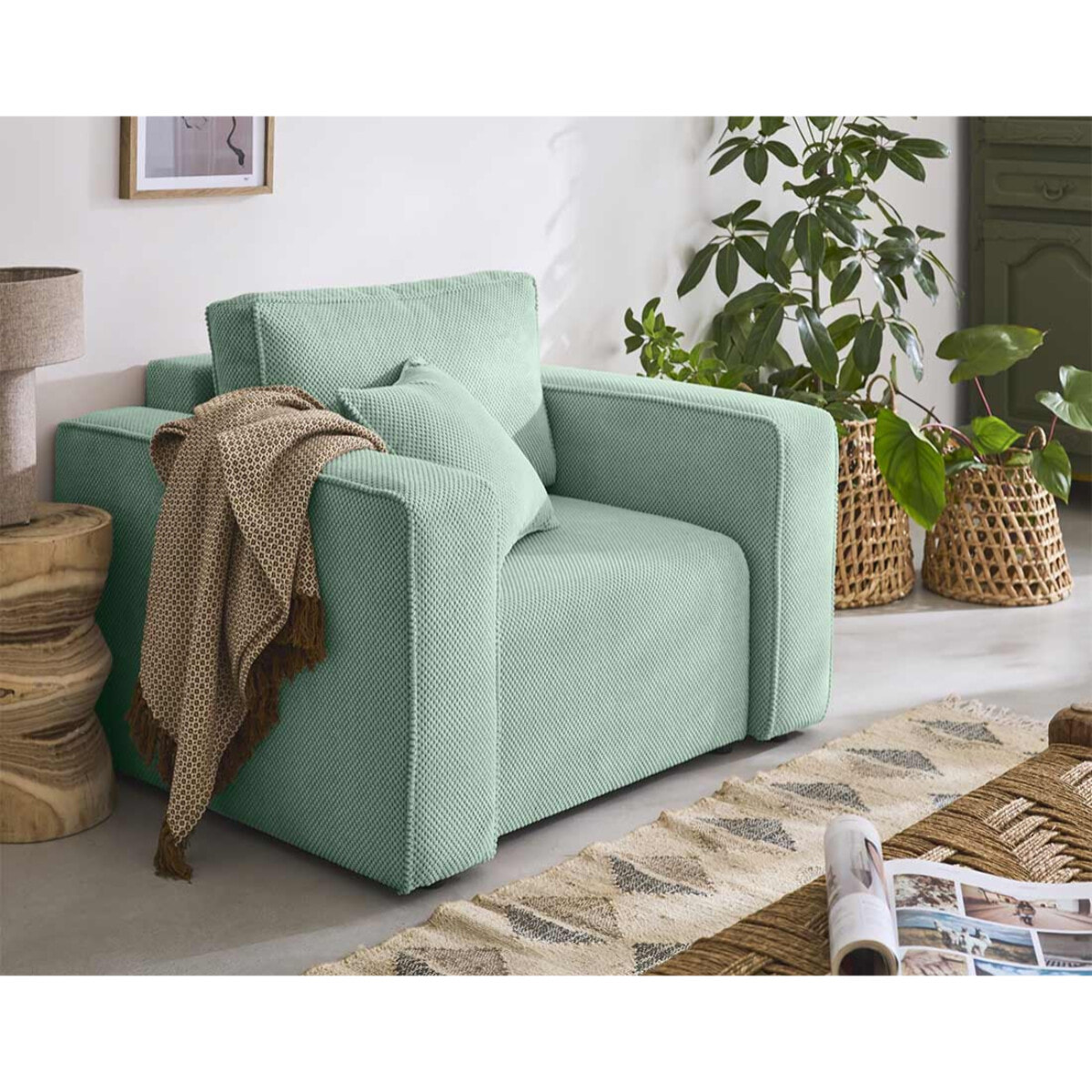 Topaze - fauteuil - en velours texturé - Bleu