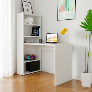Scrivania Con Libreria Reversibile Salvaspazio Kirkensen Scrittoio Scaffali Laterali Mobile Desk Postazione Pc Studio 120 x 144 x 53 cm Bianco