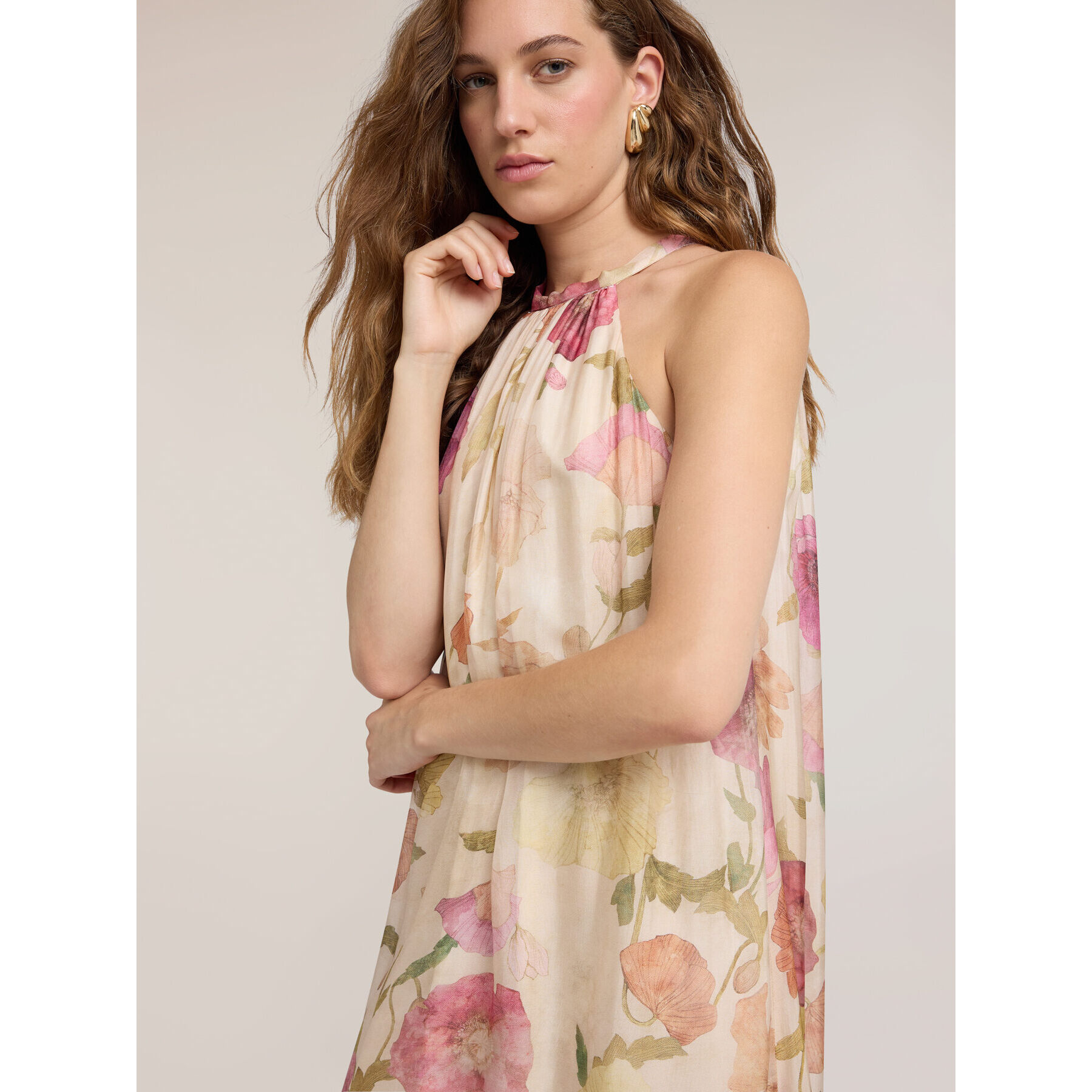 Motivi - Vestido largo de gasa con estampado - Beige