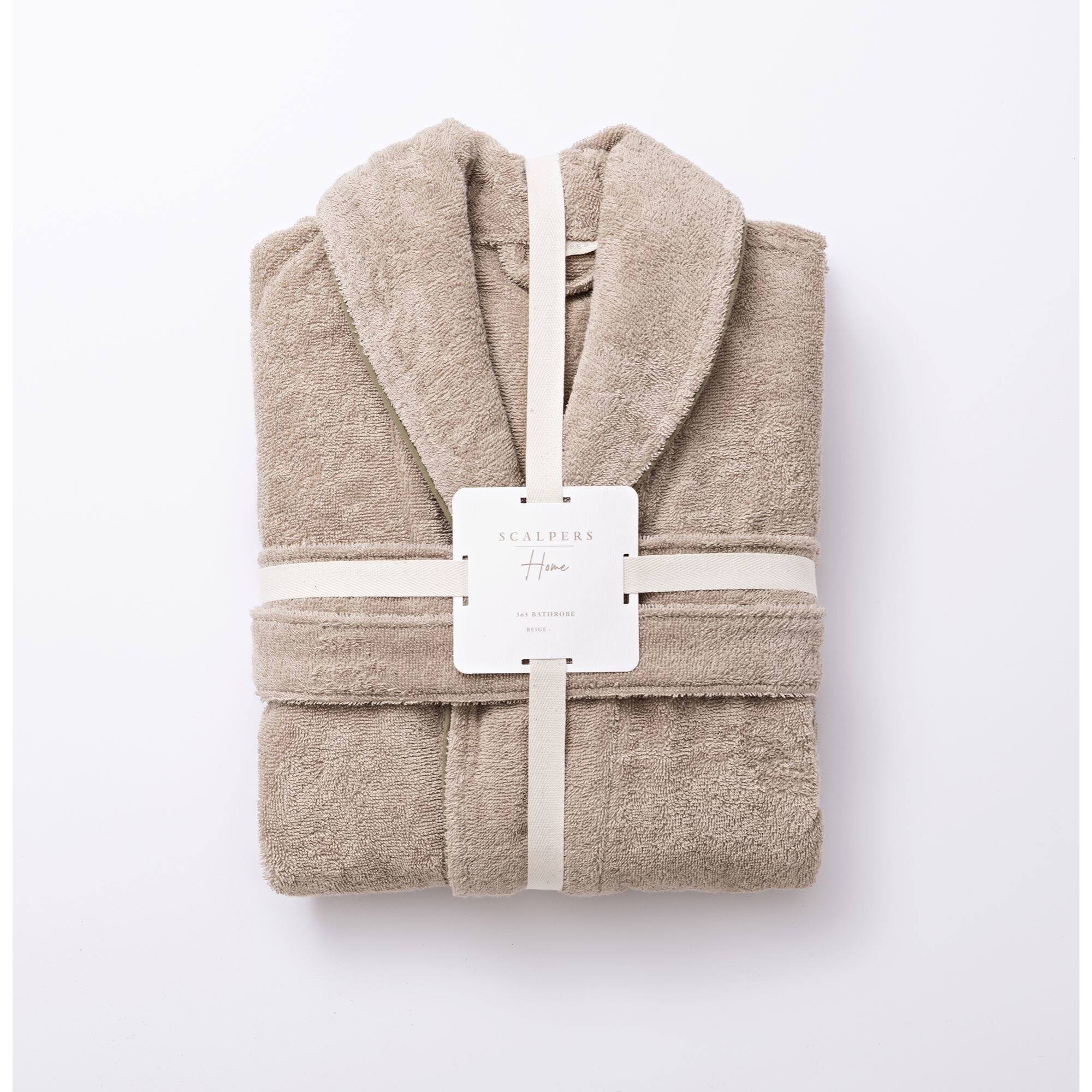 Albornoz l-xl 100%algodón 360gsm beige con ribetes grises scalpers home