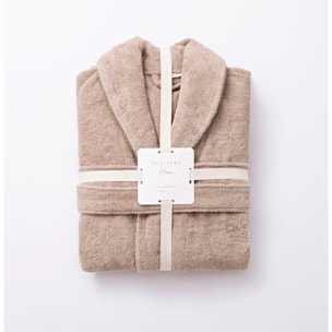 Albornoz l-xl 100%algodón 360gsm beige con ribetes grises scalpers home