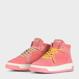 SNEAKER MID P02 DONNA IN SUEDE E PELLE FRAGOLA