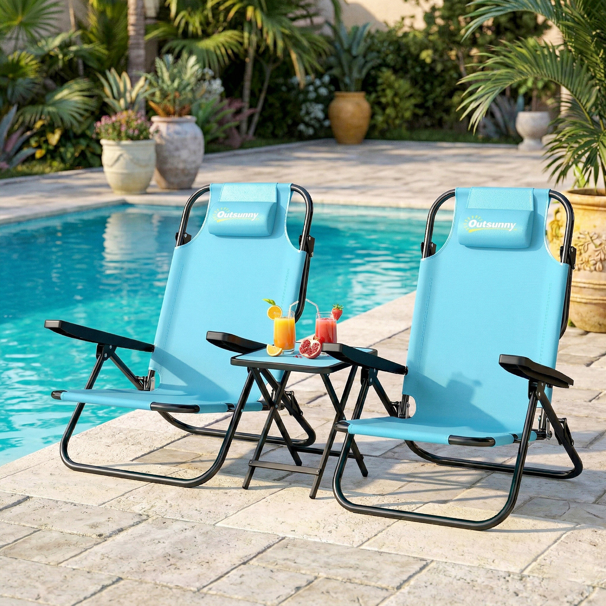 Lot de 2 chaises de plage pliables inclinables bleu