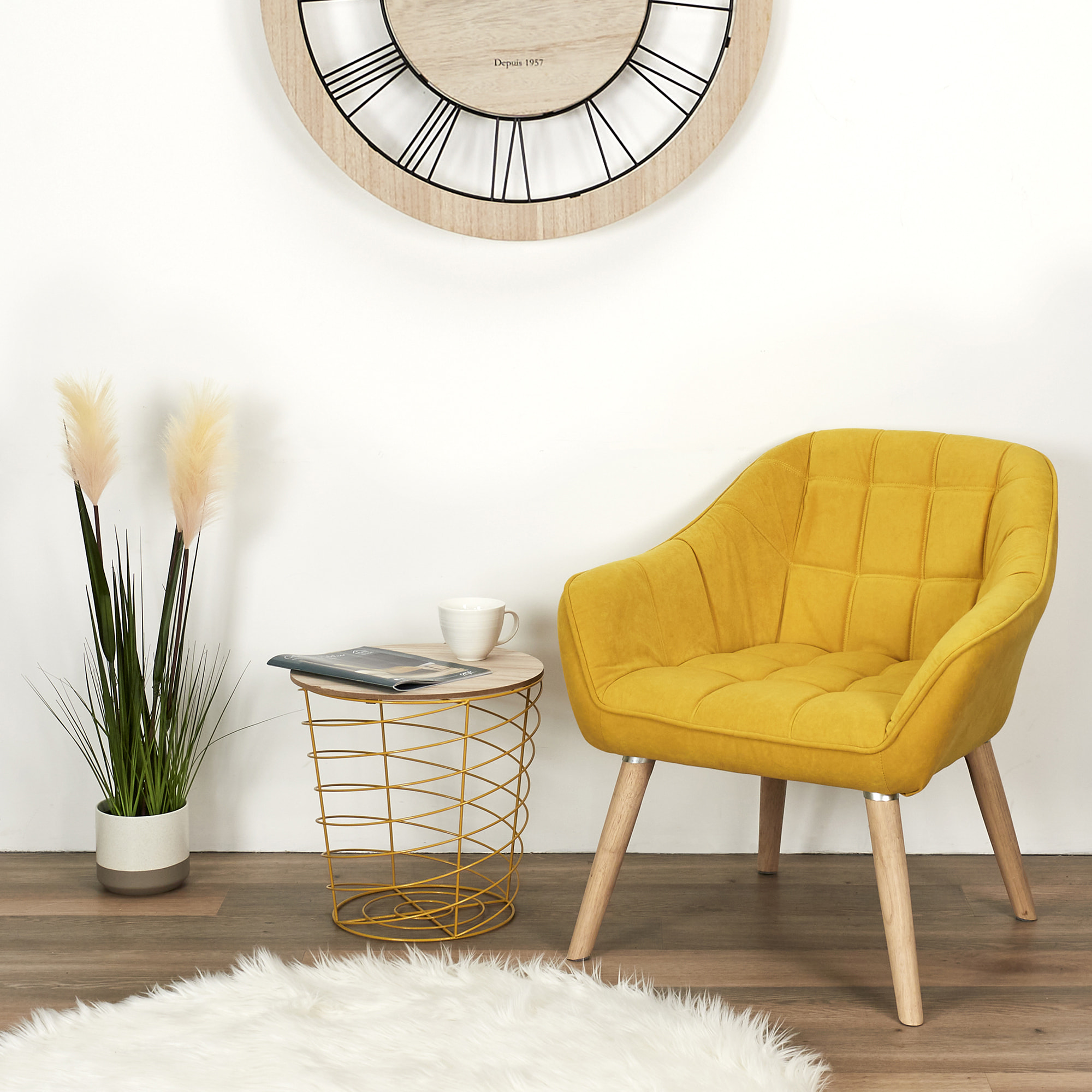 Table Filaire Bois Et Metal Cyclone Jaune