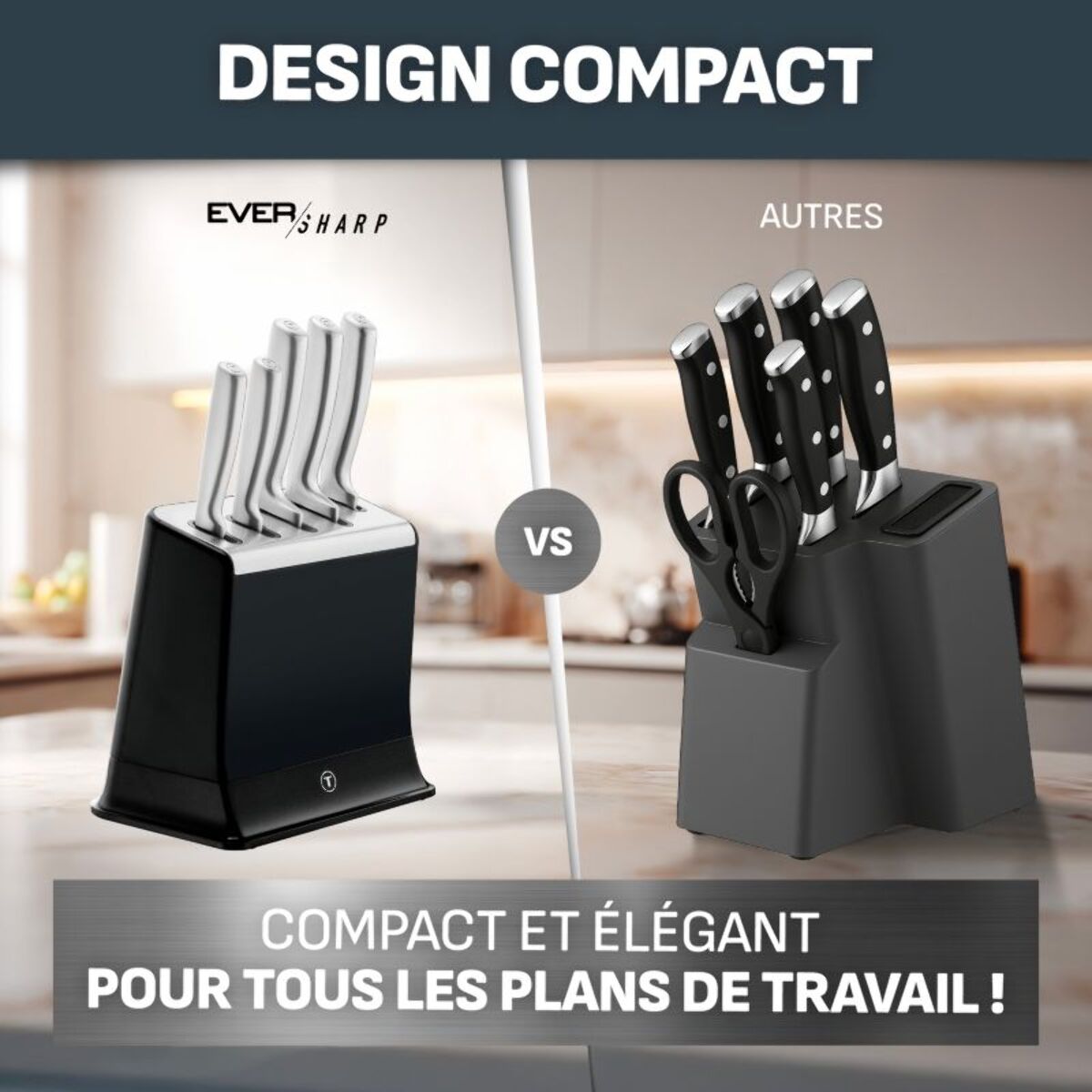 Bloc couteaux TEFAL Eversharp Pro inox 5pcs + ciseaux