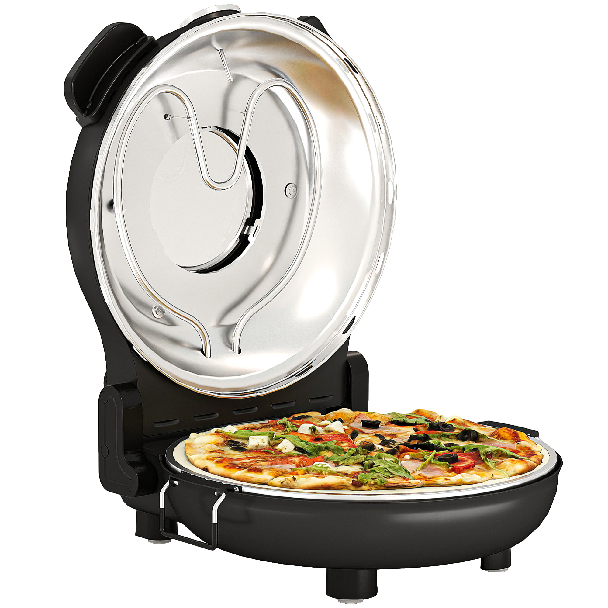 Horno para Pizza en 5 Minutos 1200W Horno Pizza Eléctrico con Temporizador 15min Temperatura hasta 430℃ Ventana de Visualización Indicador Luminoso Negro