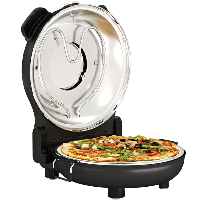 Horno para Pizza en 5 Minutos 1200W Horno Pizza Eléctrico con Temporizador 15min Temperatura hasta 430℃ Ventana de Visualización Indicador Luminoso Negro