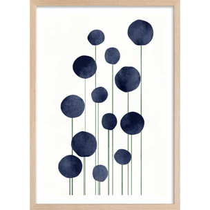 Affiche dessin ""fleurs d'eau"" Affiche + cadre en bois - Chêne