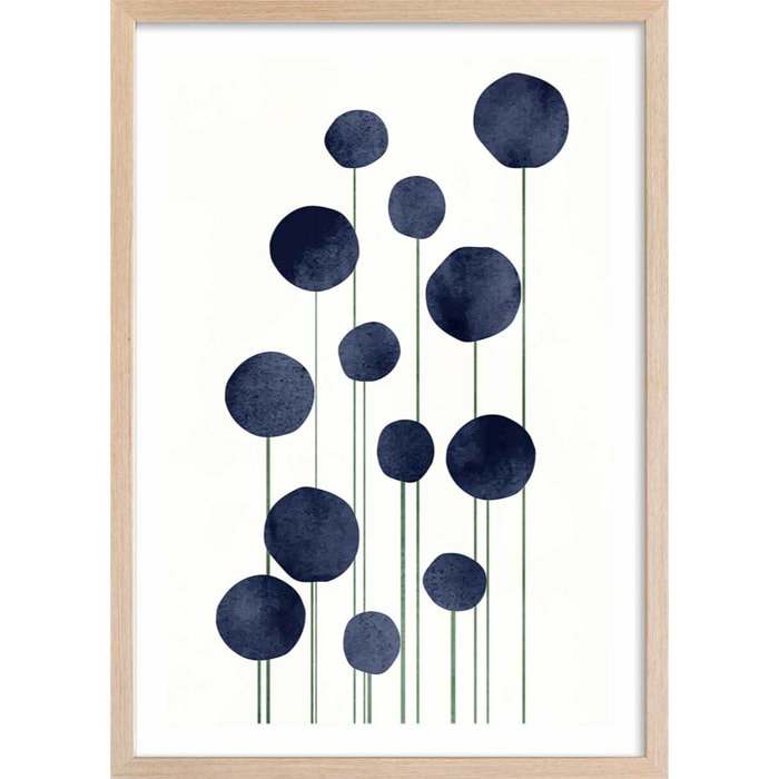 Affiche dessin ""fleurs d'eau"" Affiche + cadre en bois - Chêne