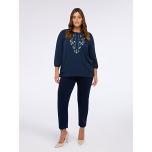 Fiorella Rubino - Blusa con bordado paisley en viscosa - Petrol Blue