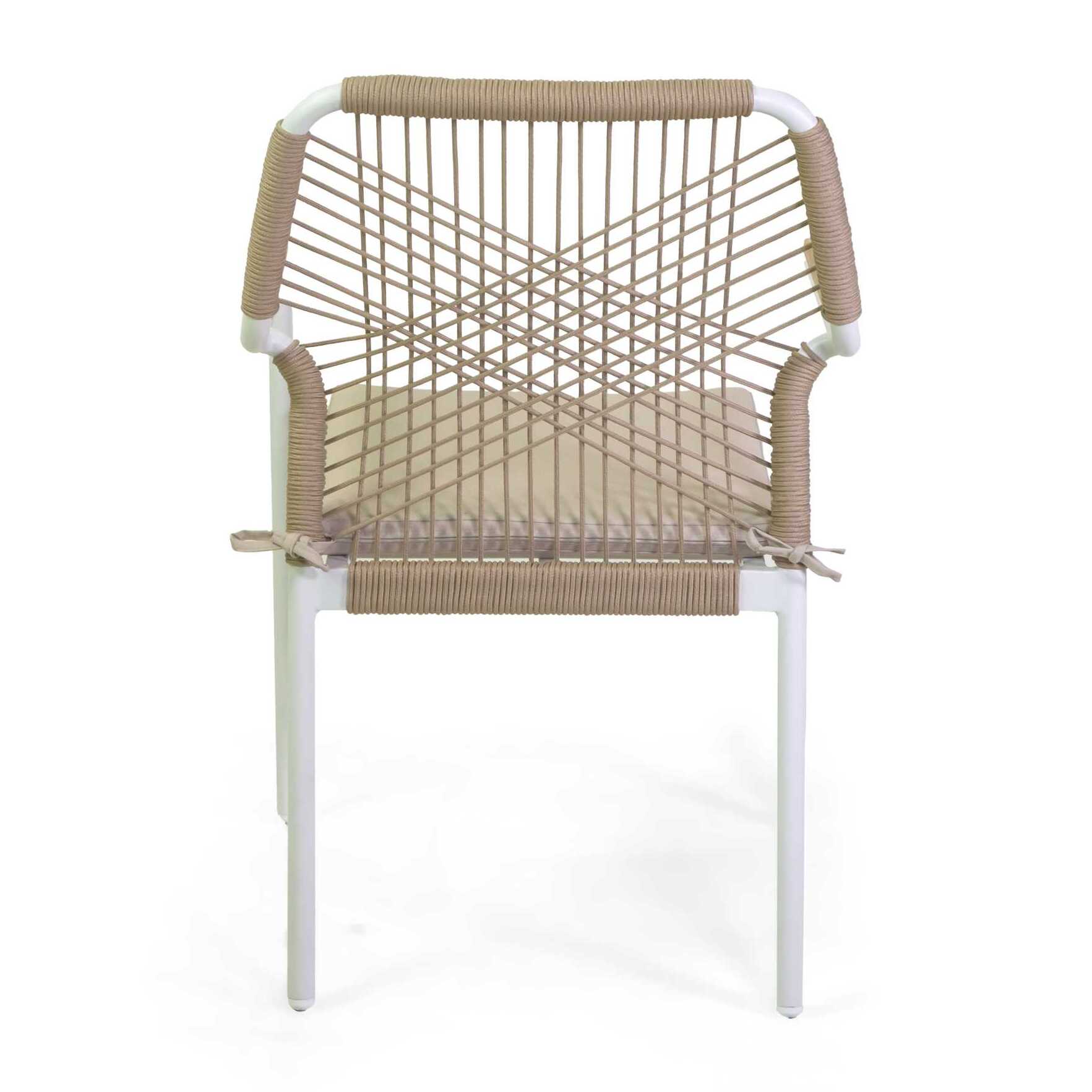 Poltrona Vacchetti Dean in alluminio bianco con corda e cuscino beige cm56x62h85