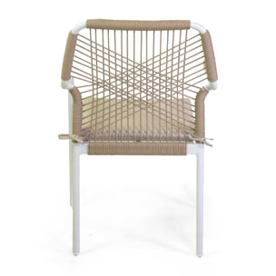 Poltrona Vacchetti Dean in alluminio bianco con corda e cuscino beige cm56x62h85