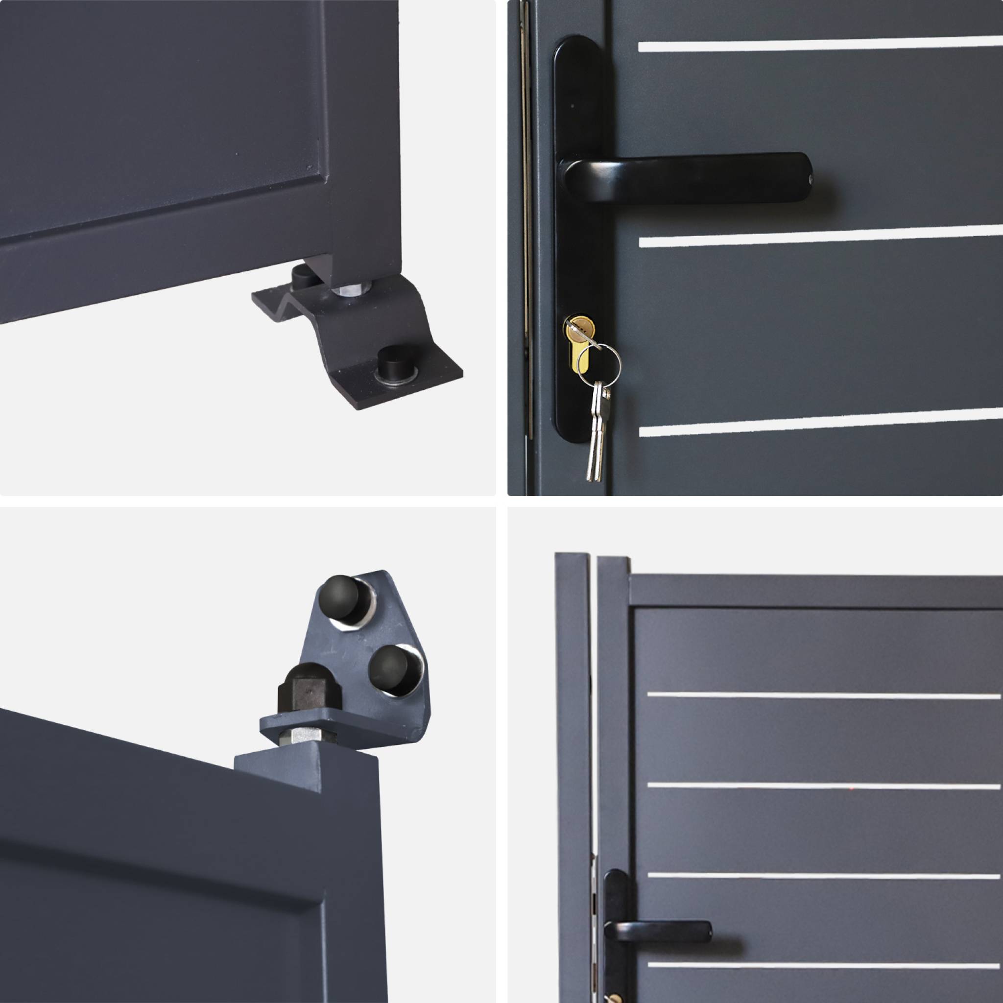 Portillon de jardin acier galvanisé anthracite avec serrure et poignée. fixation mur et sol - Axis