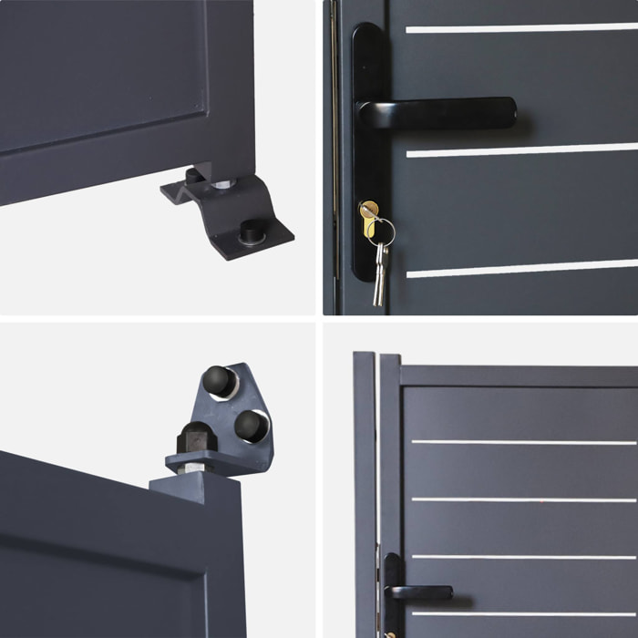 Portillon de jardin acier galvanisé anthracite avec serrure et poignée. fixation mur et sol - Axis