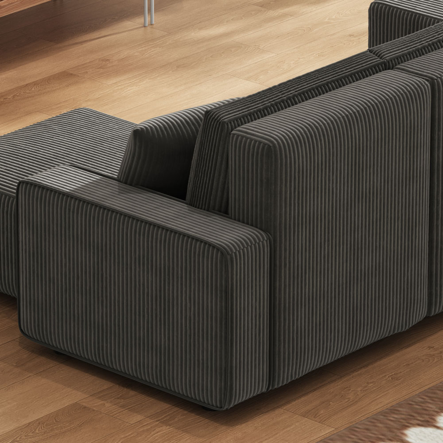 LUBEC Canapé panoramique convertible 6 places avec coffre en velours côtelé gris anthracite