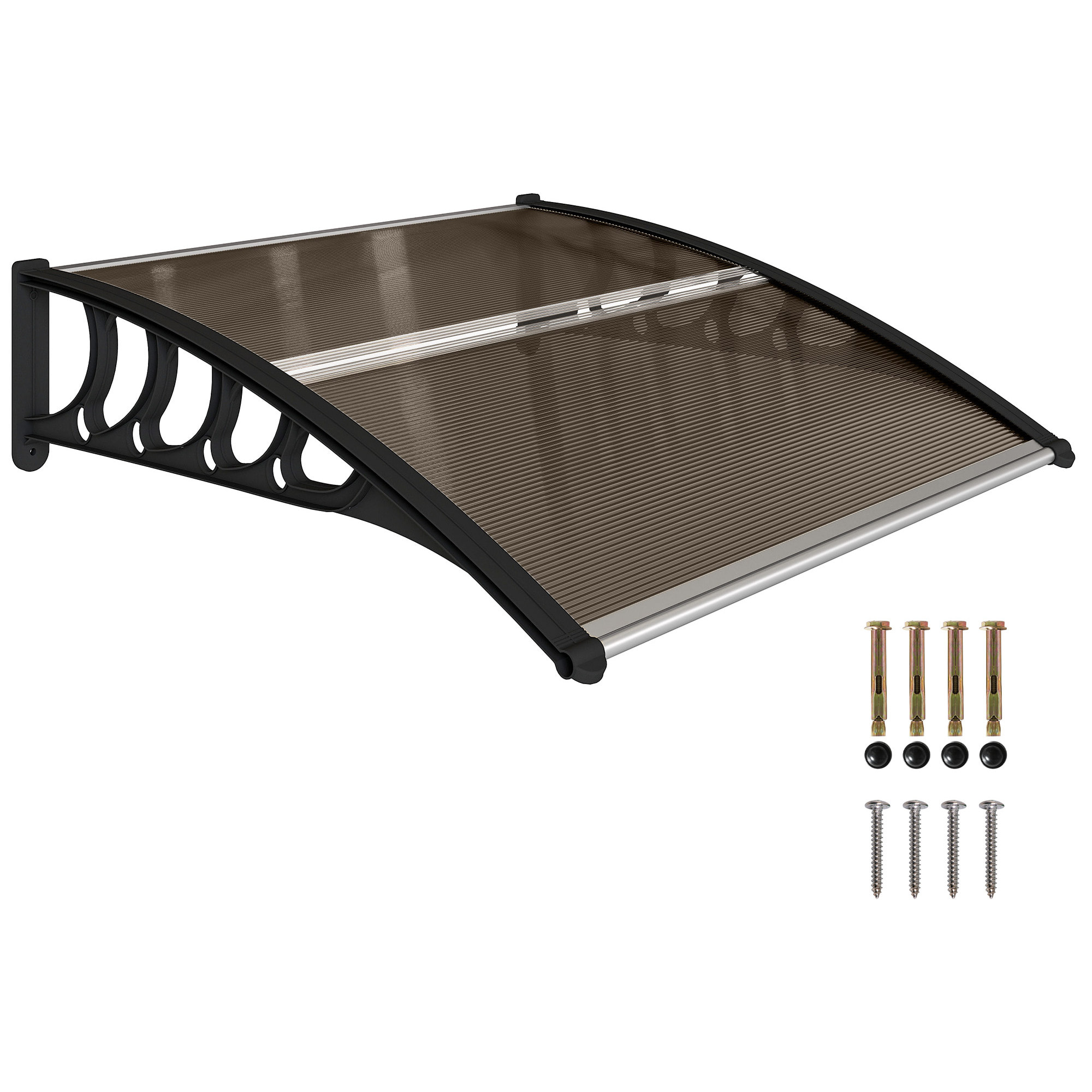 Marquesinas Exterior para Puertas y Ventanas, 103x96,5 cm, Tejadillo de Protección contra Sol y Lluvia, con Cubierta de Policarbonato, Soportes de PP y Regleta de Aluminio, Marrón