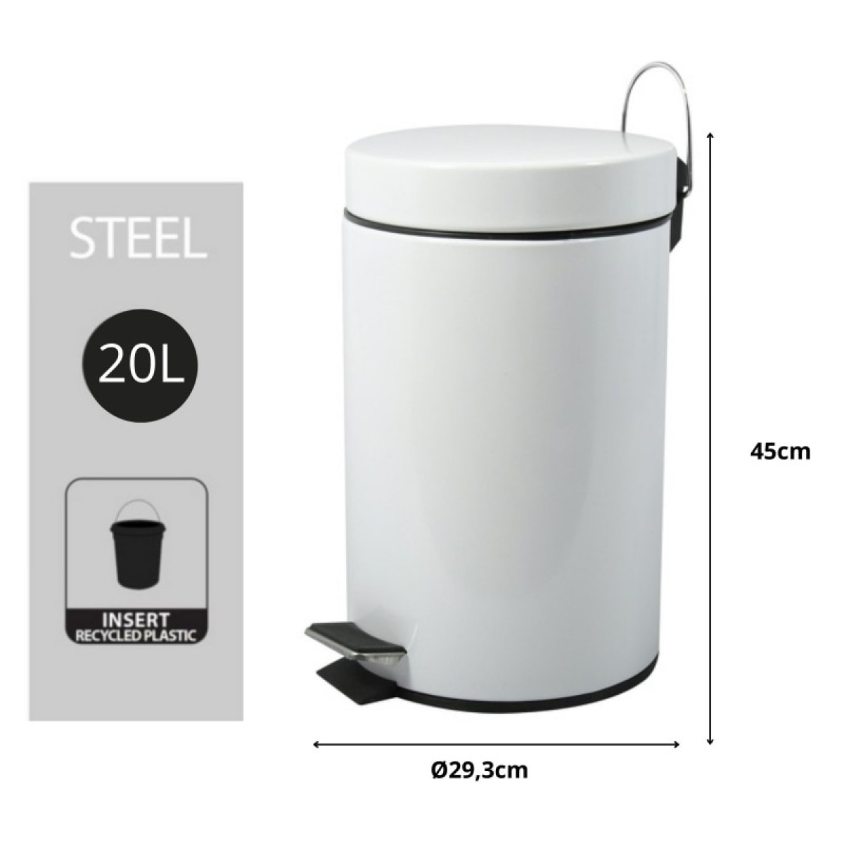 Poubelle à  pédale Acier 20L Blanc MSV