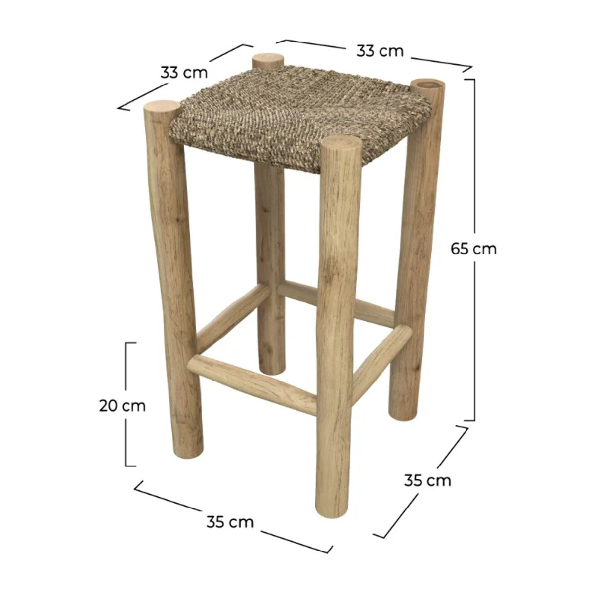 Tabouret pour îlot central 65 cm en jonc de mer et teck - Jovan