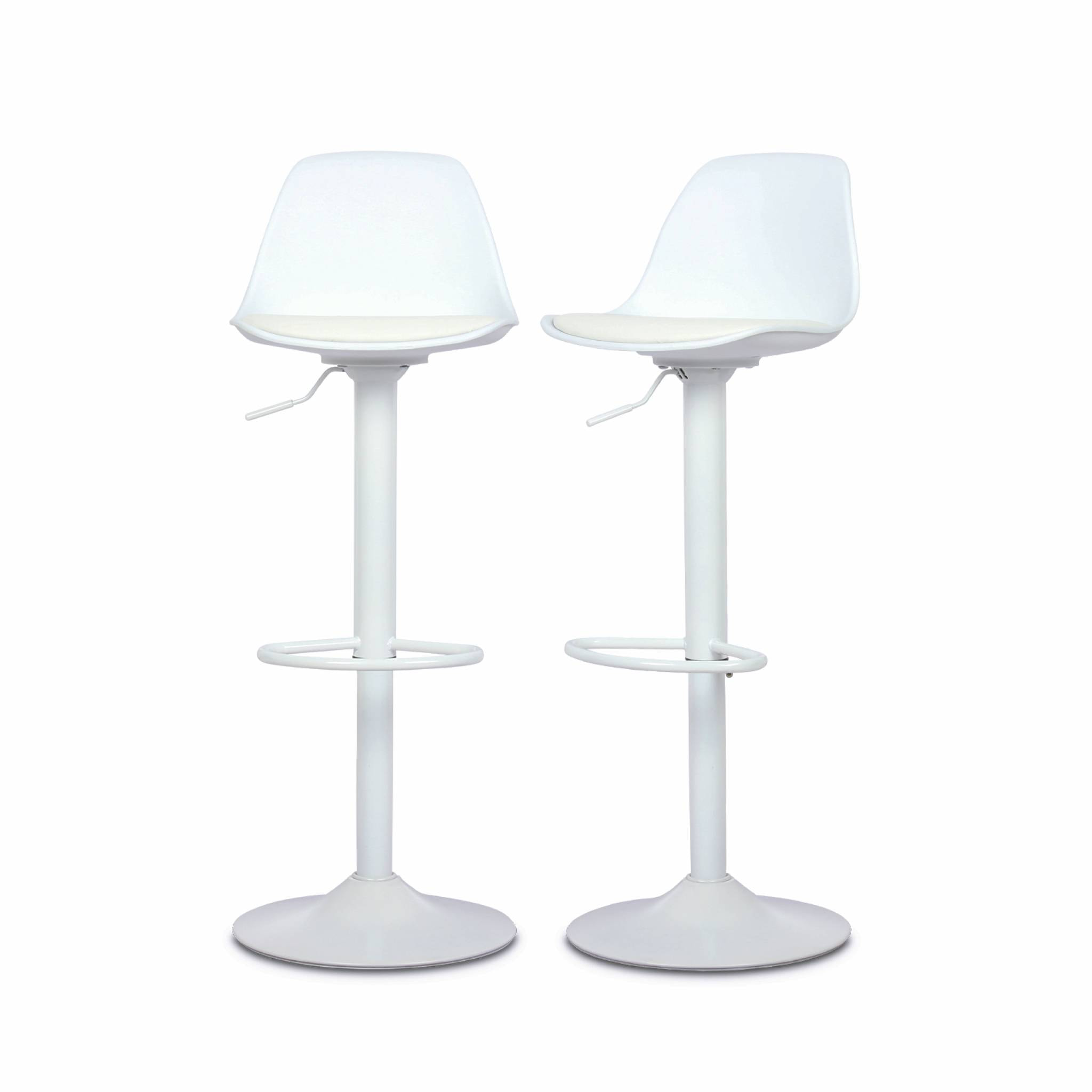 Lot de 2 tabourets de bar réglables 61.5/83.5cm - Noah - simili cuir blanc - hauteur réglable. repose-pieds