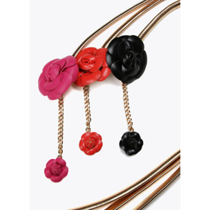 Cintura elasticizzata metallo fiori effetto pelle